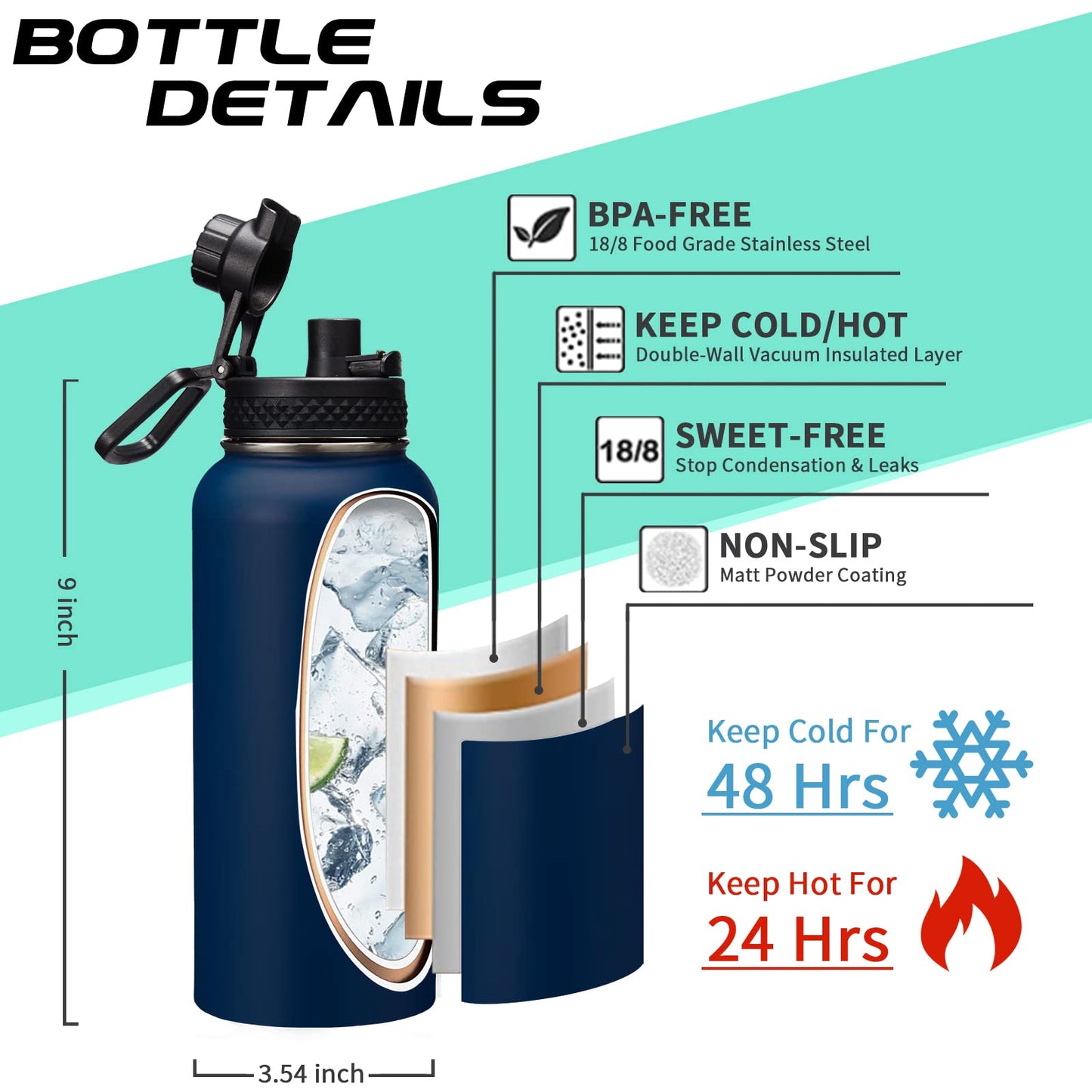 Half Gallon Insulated Water Bottle with Straw Pink