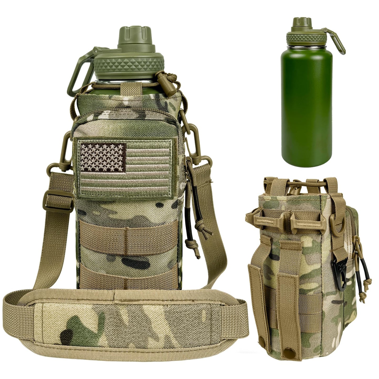 32oz Insulated Water Bottle with Camo Sleeve – Military Green
