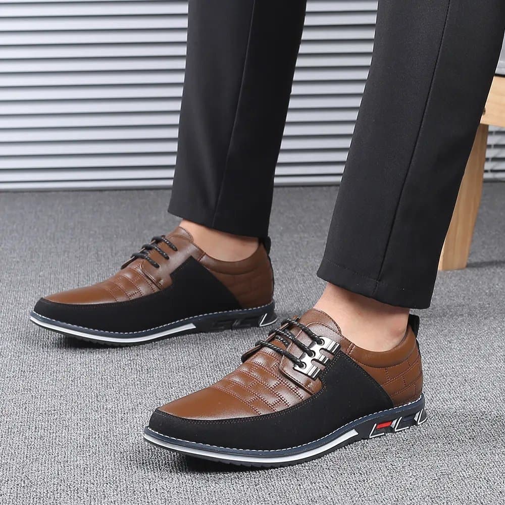 Men's Casual Lace-Up Leather Shoes, Size 48