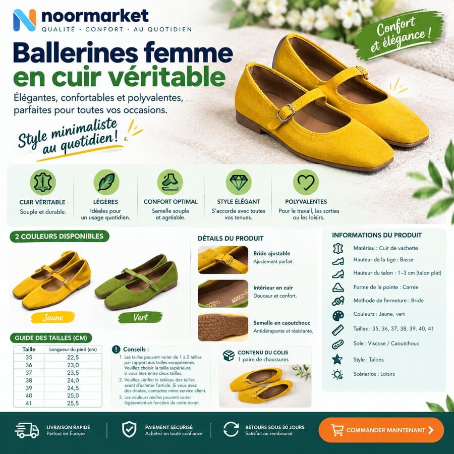 Women's flat Mary Jane pumps with square toe