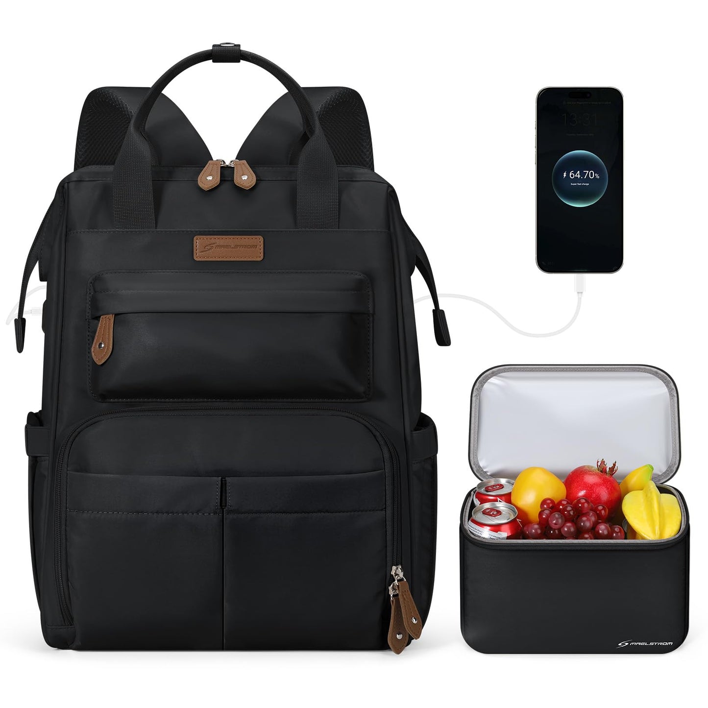 : Laptop Backpack, Water Resistant, Carry-On, Insulated Lunch Box.