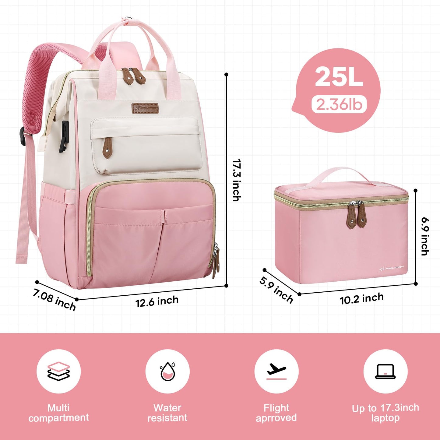 : Laptop Backpack, Water Resistant, Carry-On, Insulated Lunch Box.