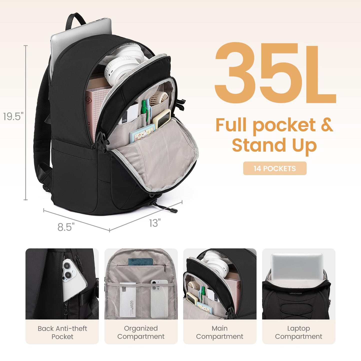 15.6'' Waterproof Laptop Backpack – Lightweight Travel & Work Bag