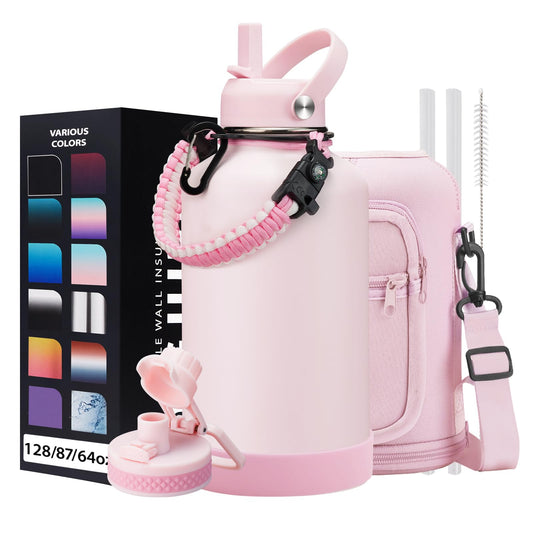 Half Gallon Insulated Water Bottle with Straw  Pink