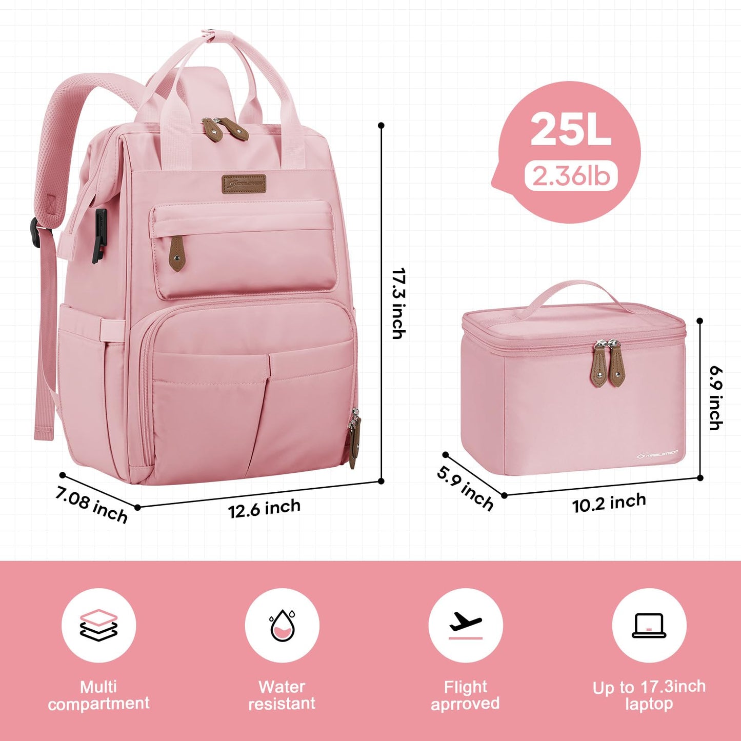 : Laptop Backpack, Water Resistant, Carry-On, Insulated Lunch Box.