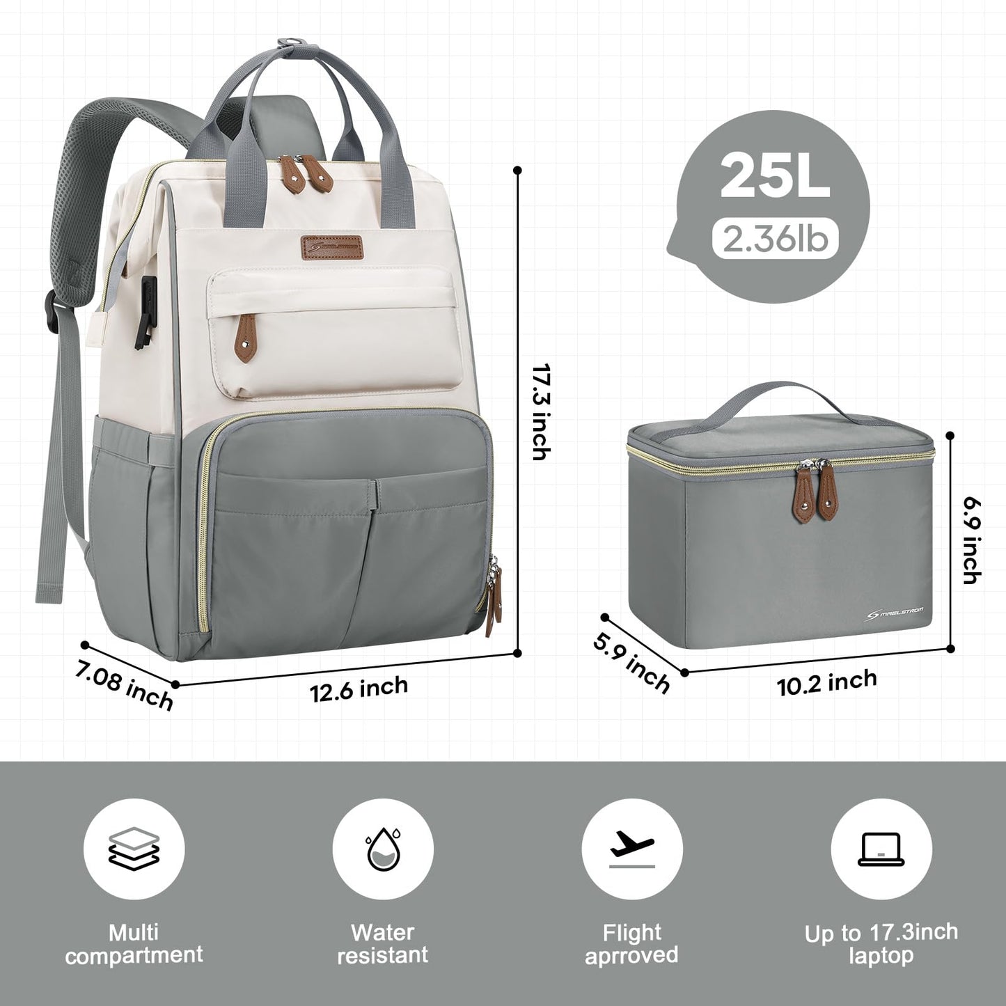 : Laptop Backpack, Water Resistant, Carry-On, Insulated Lunch Box.