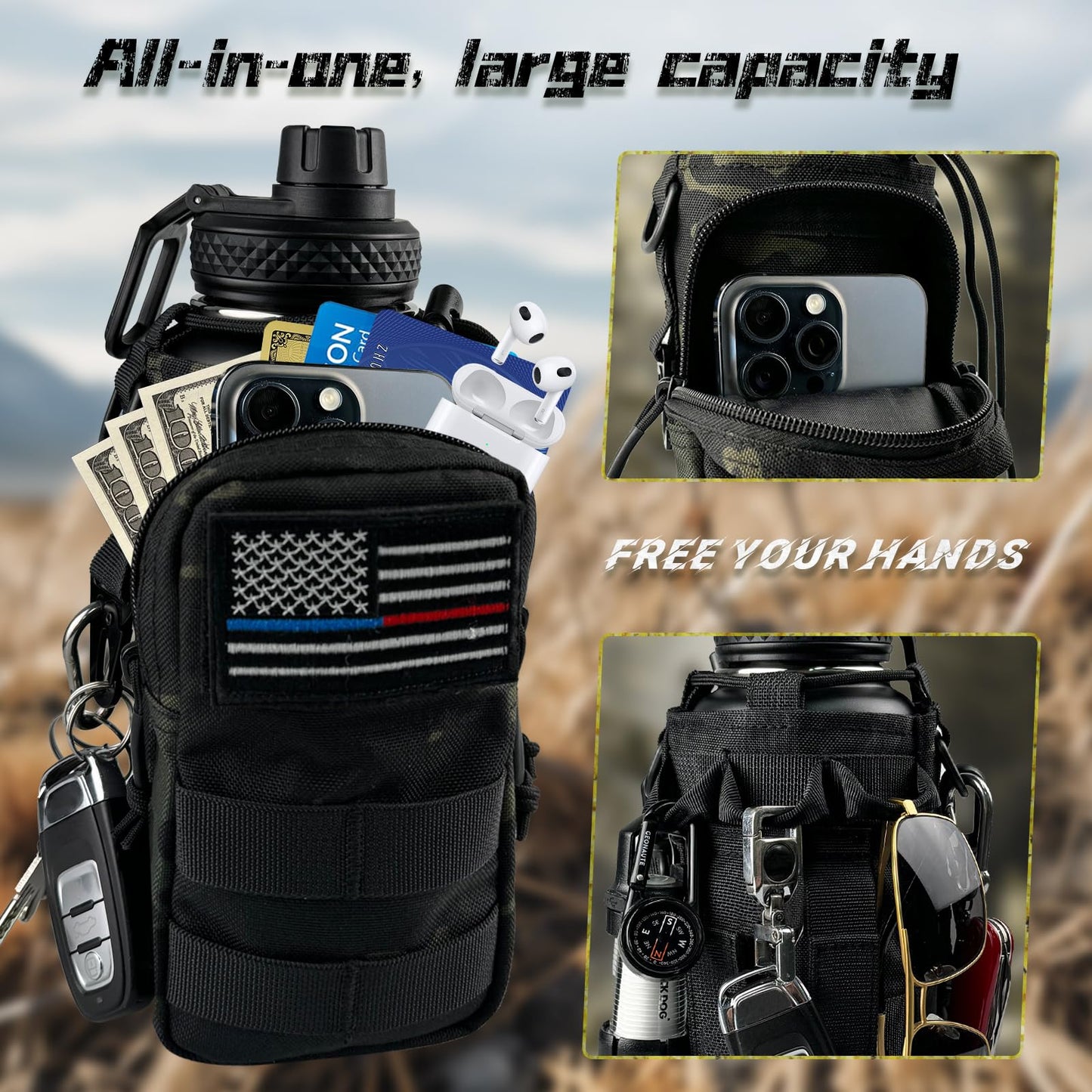 32oz Insulated Water Bottle with Camo Sleeve – Military Green